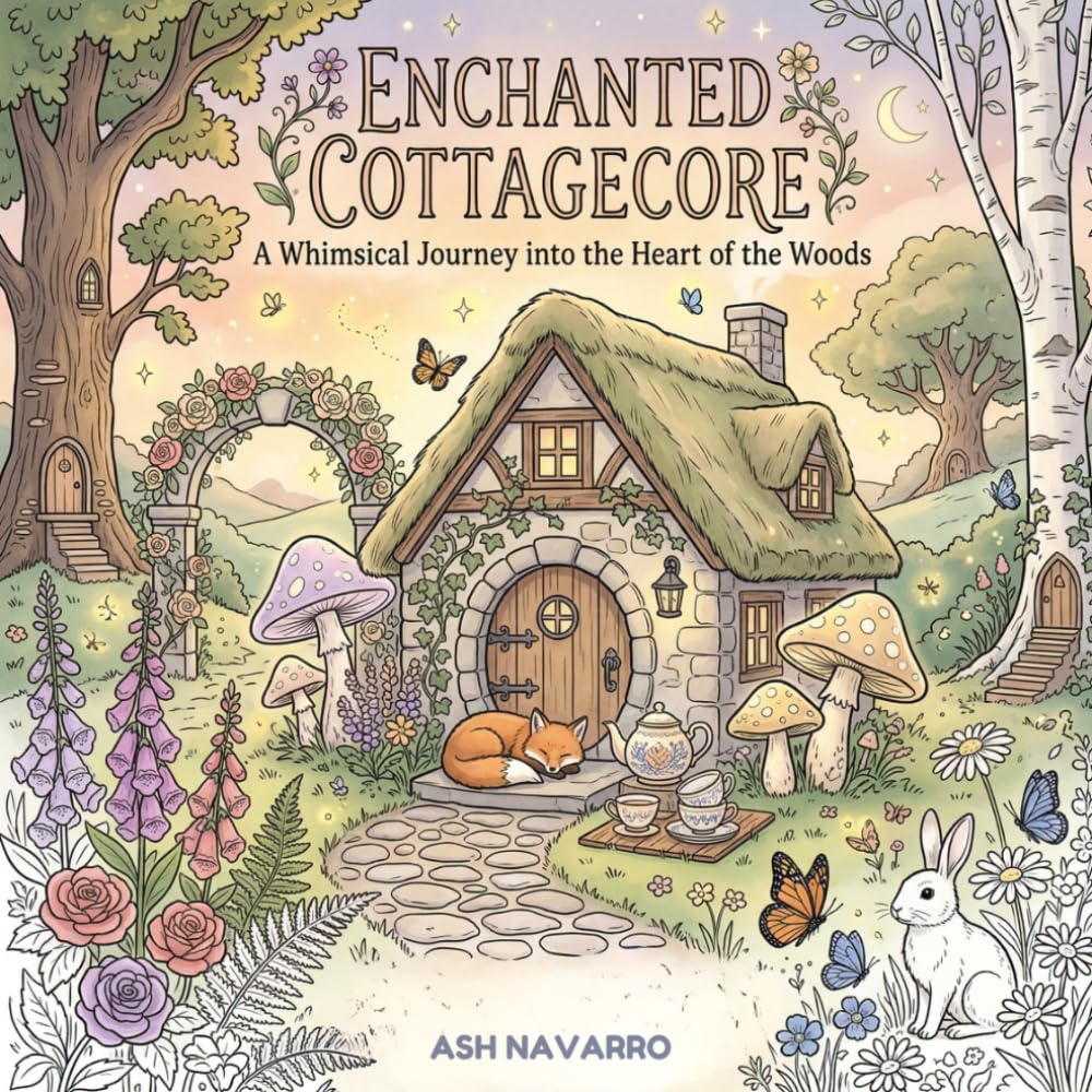 Enchanted Cottagecore: Bold and Easy Coloring Book Featuring Fairy Gardens, Magical Mushrooms, Cozy Cottages, and Woodland Scenes for Adults and Teens