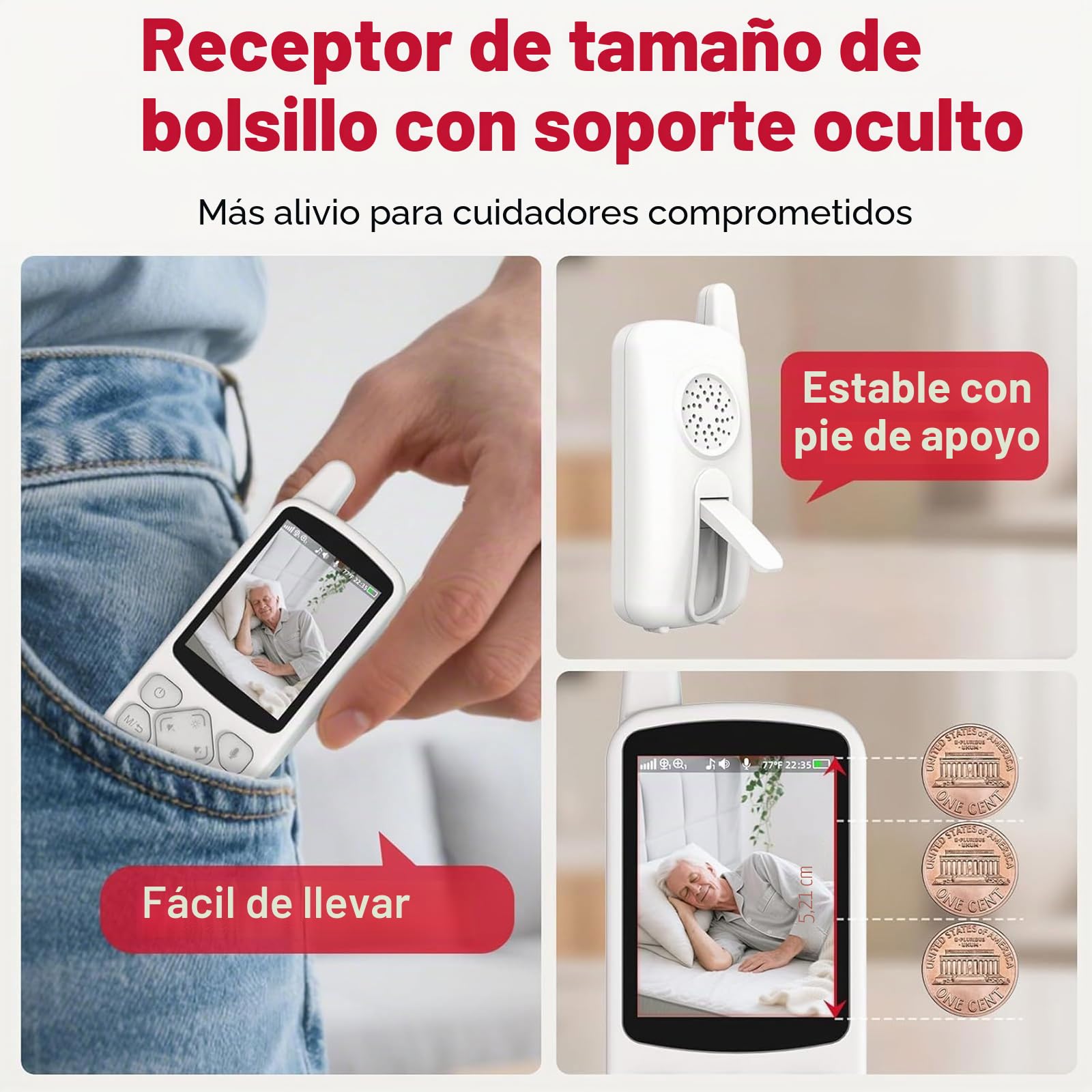 CallToU Cámara de vigilancia giratoria para personas mayores con audio bidireccional, vigilabebés para personas mayores, no requiere wifi, con recordatorio de medicamentos y control de temperatura