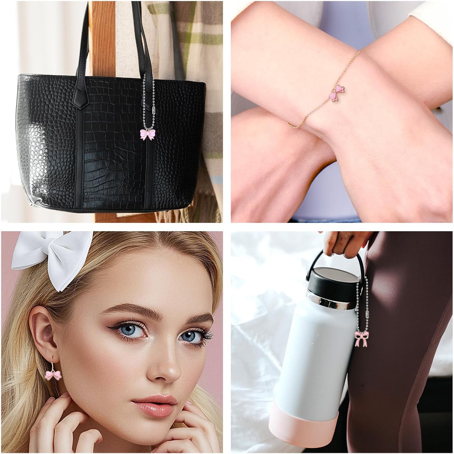 50 Pcs Pink Bow Charms for Jewelry Making, Alloy Bowknot Enamel Charms Bulk Links Bow Tie Pendants Charm for Women DIY Making Bracelets Earrings Necklace Craft Supplies (with 50 Small Circles) - Image 6