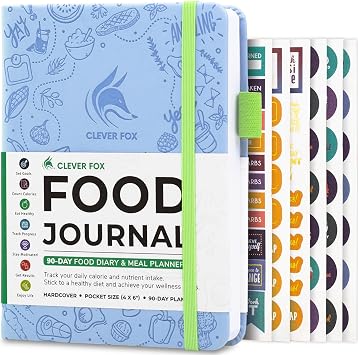 Clever Fox Food Journal Pocket, Weight Loss Tracker, Light Blue | Small 4.0"x5.5" daily diet diary, food & fitness log, track meals, calories & nutrients, calorie counting notebook