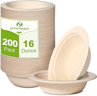 16oz Paper Bowls Disposable, 200 Pack Bowls Disposable Heavy Duty, Compostable Paper Bowls, Microwavable Bowls For Hot Soup, Salad, Ice Cream, Biodegradable Bowls Made Of Sugarcane