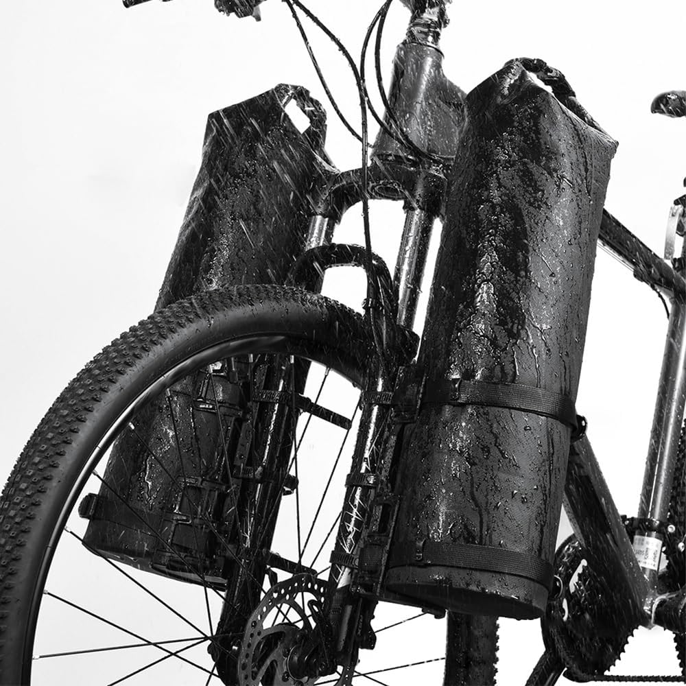 Lixada 3L/7L Sac de Fourche de vélo Sac étanche à roulettes Sac Sec Sacoche de vélo pour E-Scooter Accessoires de VTT – Noir
