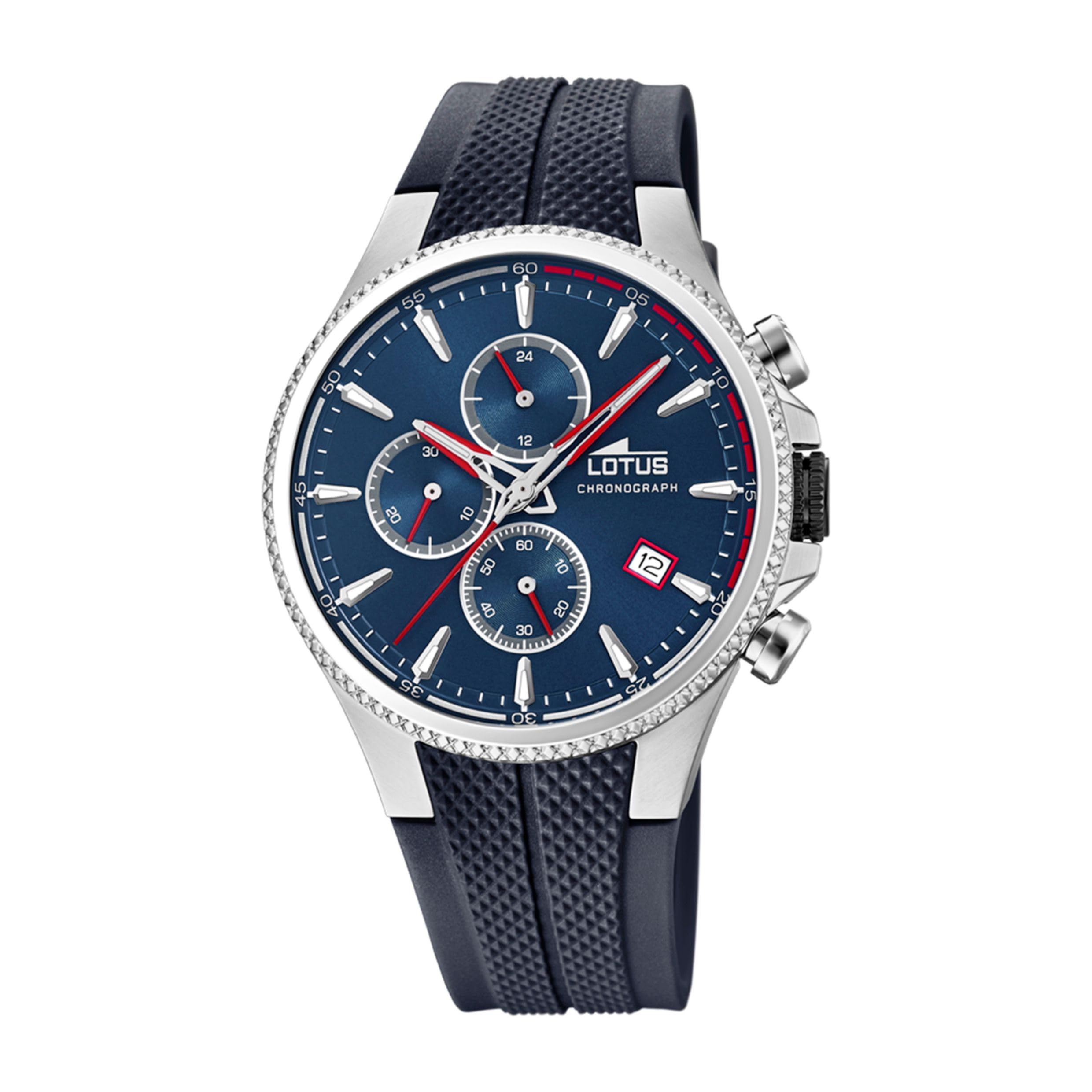 LOTUS Reloj Hombre Analógico de Caucho - Movimiento de Cuarzo Reloj Deportivo Hombre - Cronógrafo - Calendario - Cristal Mineral de Alta Resistencia - Resistente al Agua 5 ATM 18621 Chrono