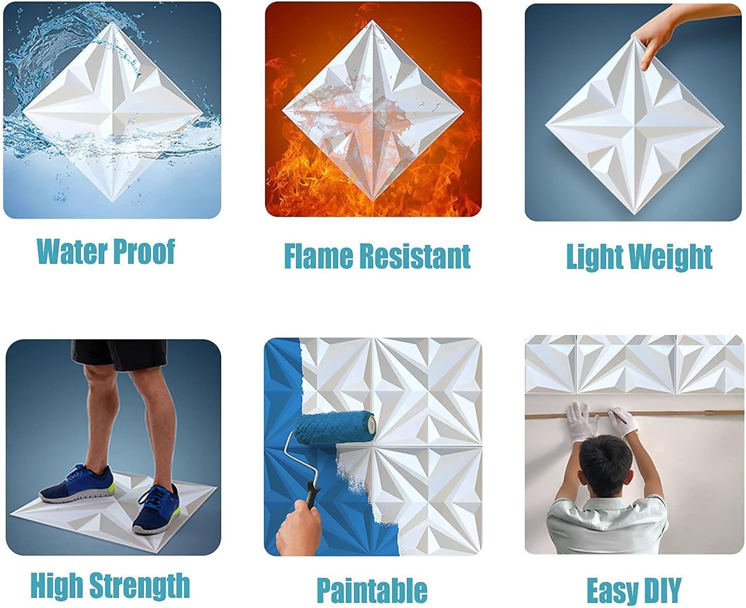 MIX3D 3D Wall Panels, Star Textured White PVC Wall Panels for Interior Wall Decor, Pack of 12 Tiles 32 Sq Ft : Tools & Home Improvement