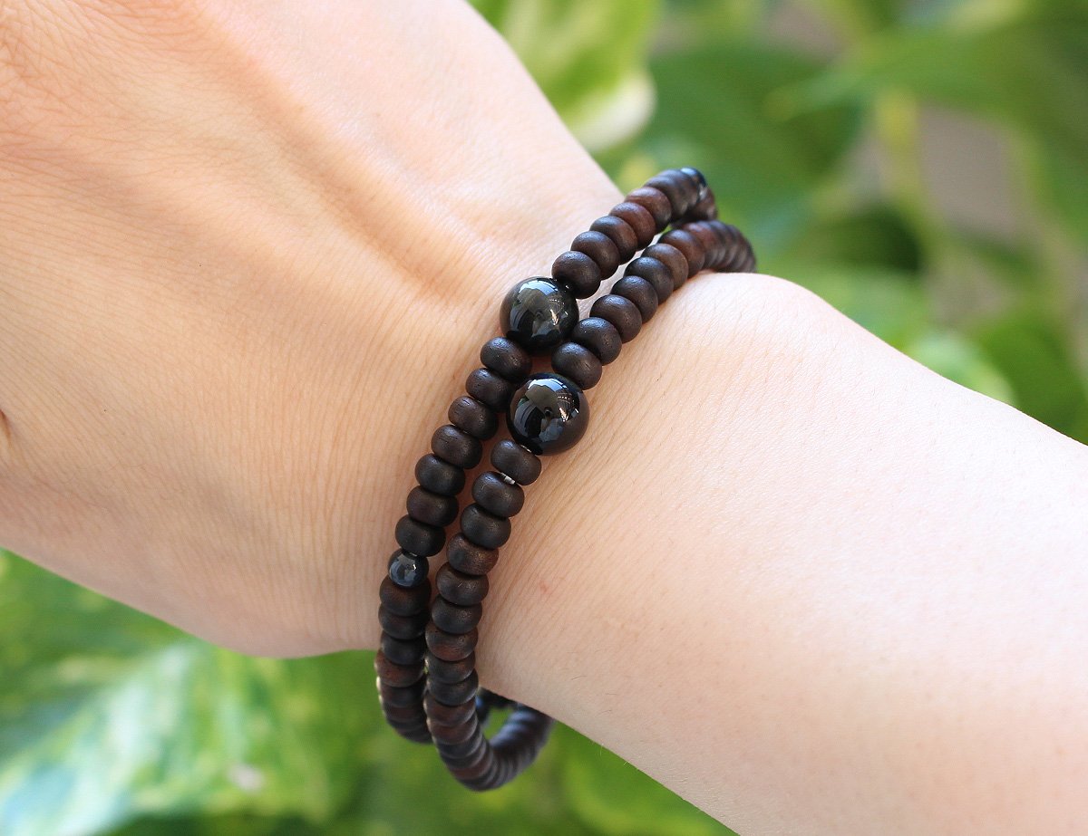 Amazon｜念珠ドットコム 数珠ブレスレット 108玉 縞黒檀 青虎目石
