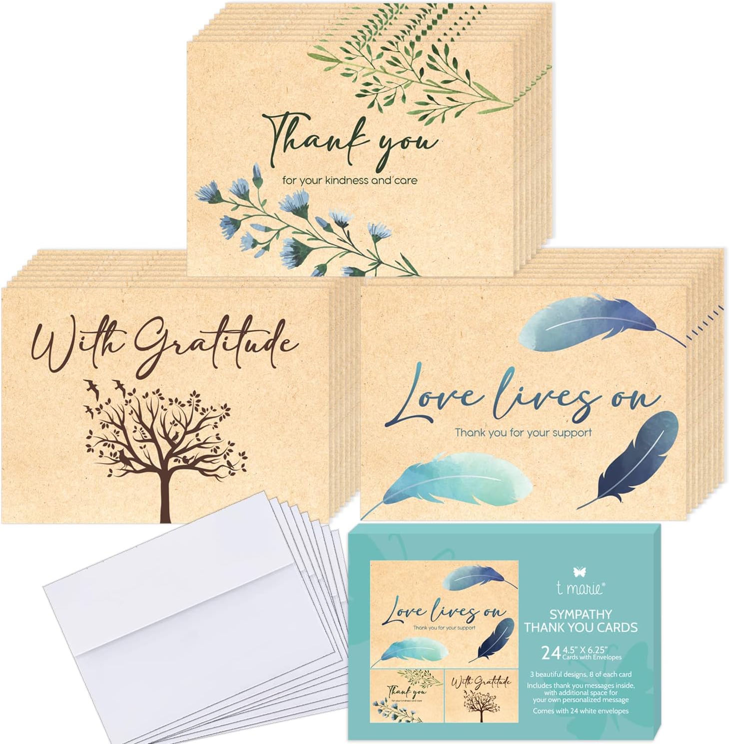 Sympathy Thank You Cards with Envelopes,Pack of 25 Navy