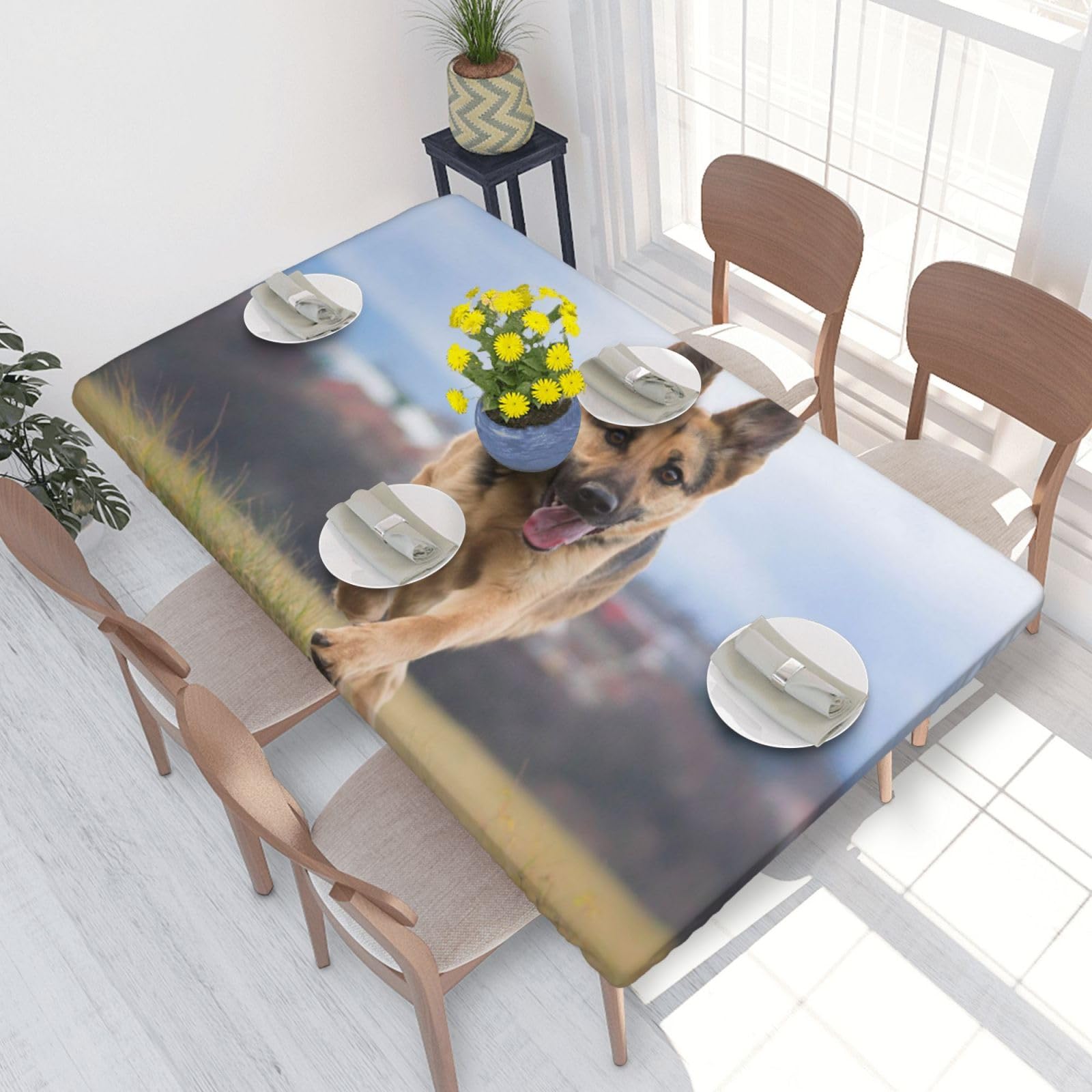 BNVSADC Running german shepherd dog Printed 4FT Tablecloth 122x76 CM Polyester Kitchen Water Resistant Table Cloth Dining Table Decoration Table Covers