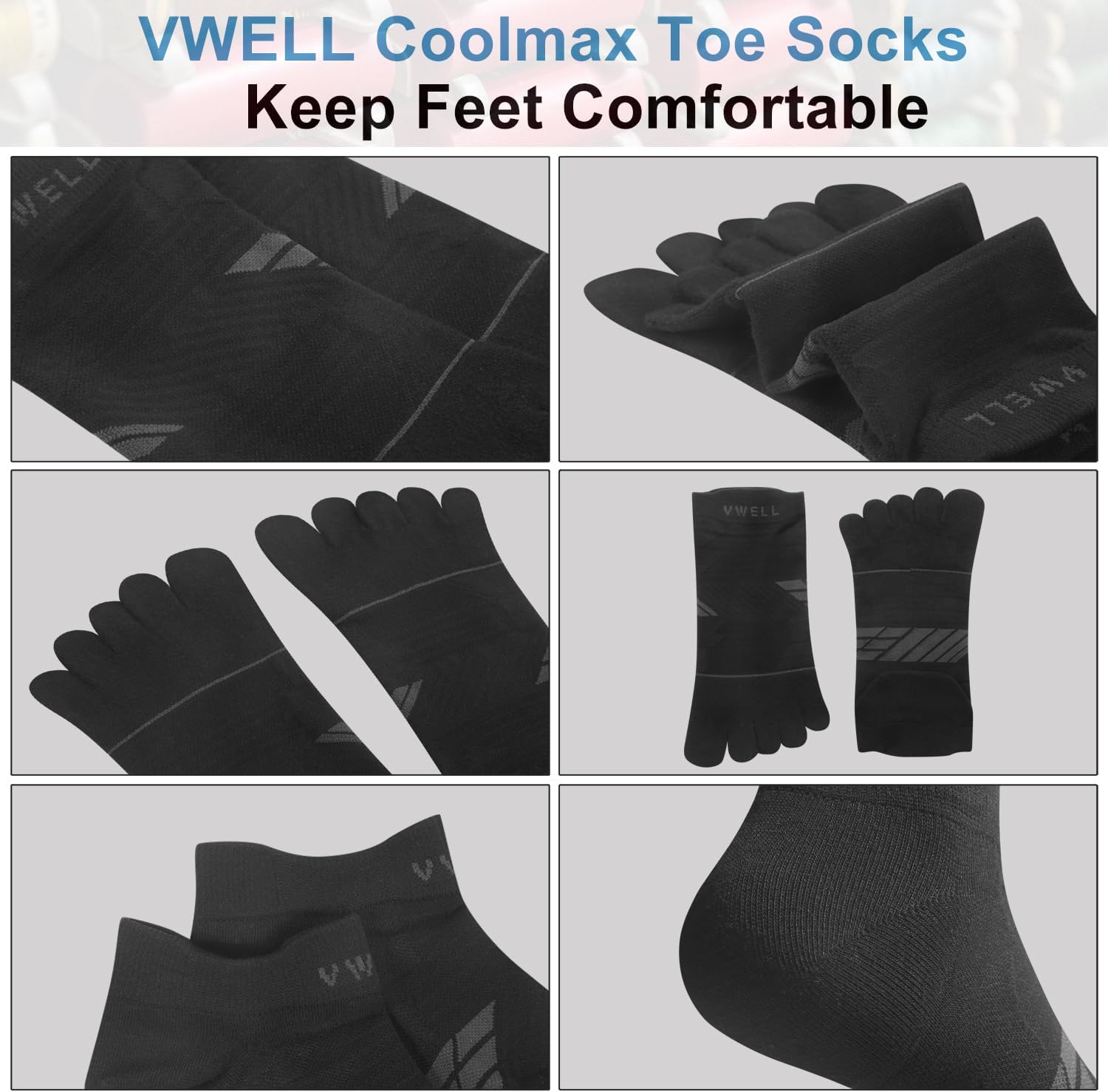 VWELL Toe Socks for Men and Women COOLMAX Five Finger Socks Athletic Running socks Sport Ankle Toe socks (3Pairs) - Image 5