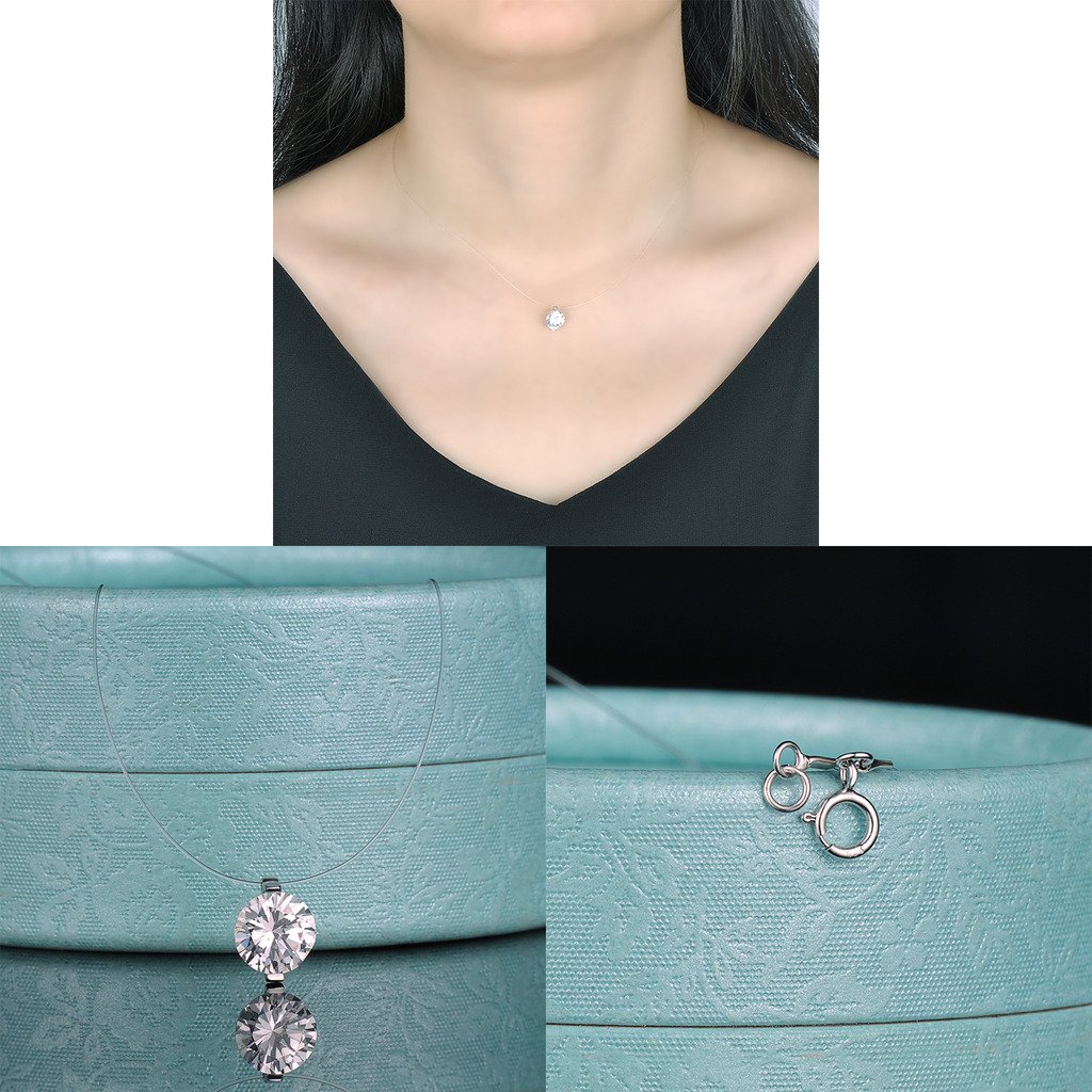 Yumilok Set di 2 collane in nylon, ciondolo in argento Sterling 925, con zircone, con perla, ciondolo per donna e ragazze