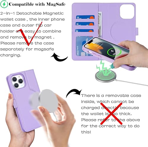 Miniatura 10 de Havaya Magsafe - Funda para iPhone 14 Plus, compatible con iPhone 14 Plus, con tarjetero, funda magnética de cuero desmontable para mujeres y