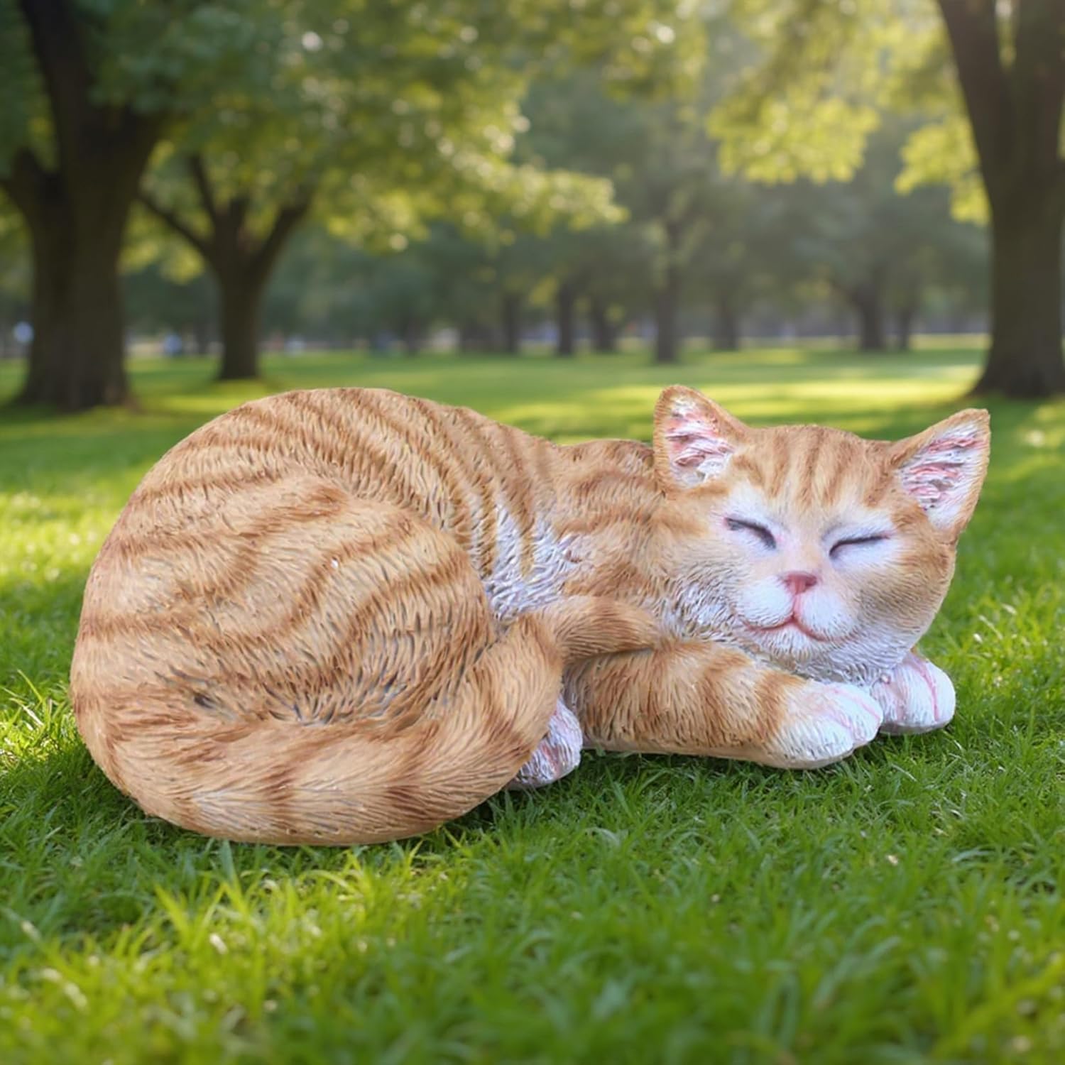 Tabby Sleep Cat Statues Outdoor Decorative, Cat Memorial Statue for Yard Lawn Patio Porch, Garden Pet Grave Marker Figures, 9.44" L x 6.29" W x 4.33" H - Image 2