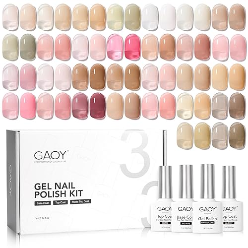 GAOY Kit de esmalte de uñas de gel, 33 piezas de esmalte de gel rosa transparente con capa superior brillante y mate y capa base para arte de uñas,