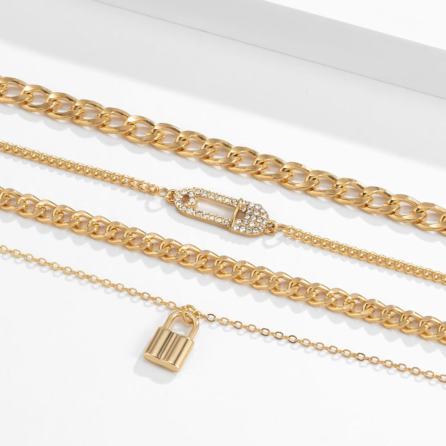 Layered Necklaces for Women Chunky Gold plated Lock Charm Dainty Statement Chain Choker Layered Stacked Womens Necklaces Trendy Birthday Jewelry Gifts - Image 5