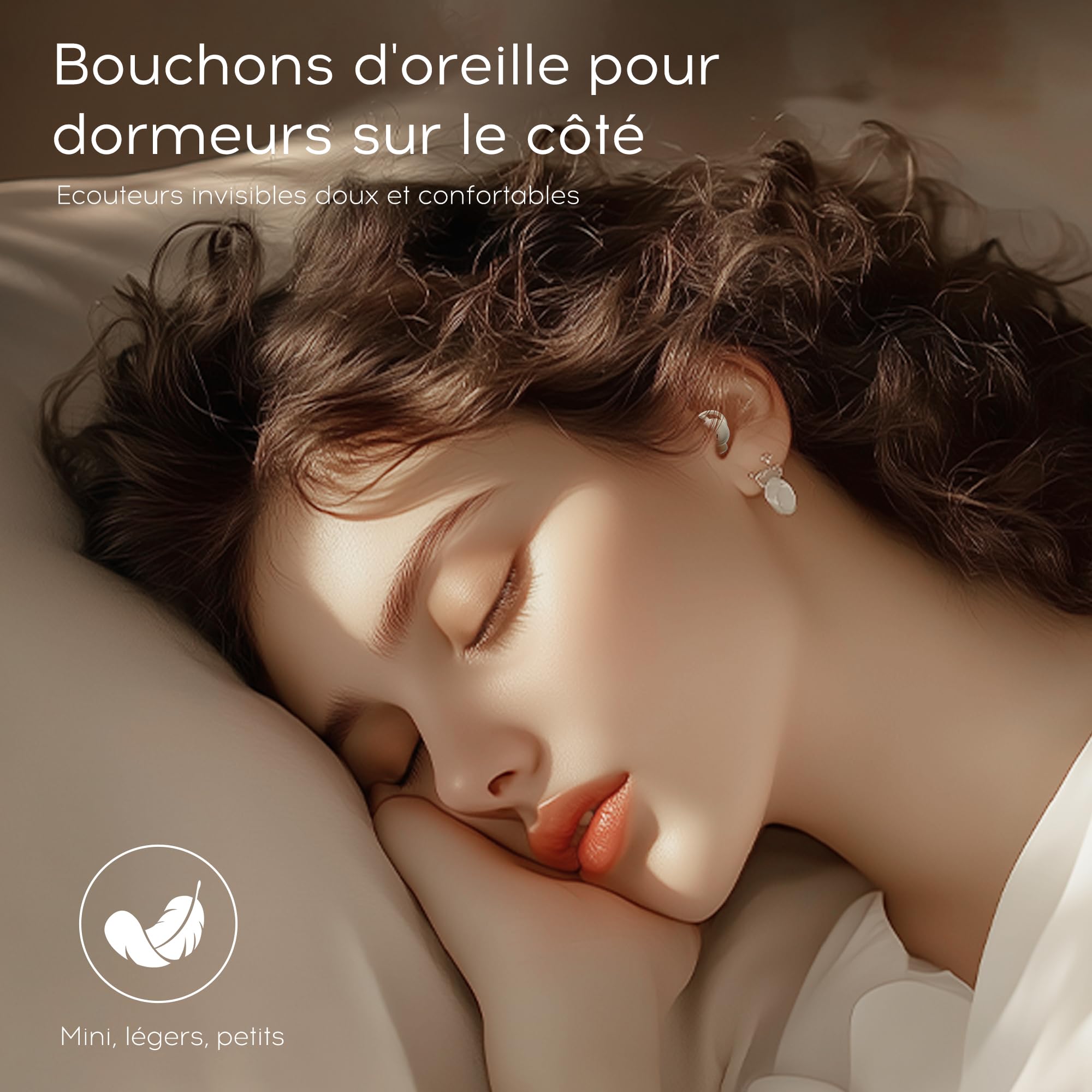 Écouteurs de Sommeil, Mini Écouteurs Bluetooth 6.0 Invisibles en Silicone Liquide avec Affichage de Puissance, pour Sport, Travail et randonnée - Blanc cassé