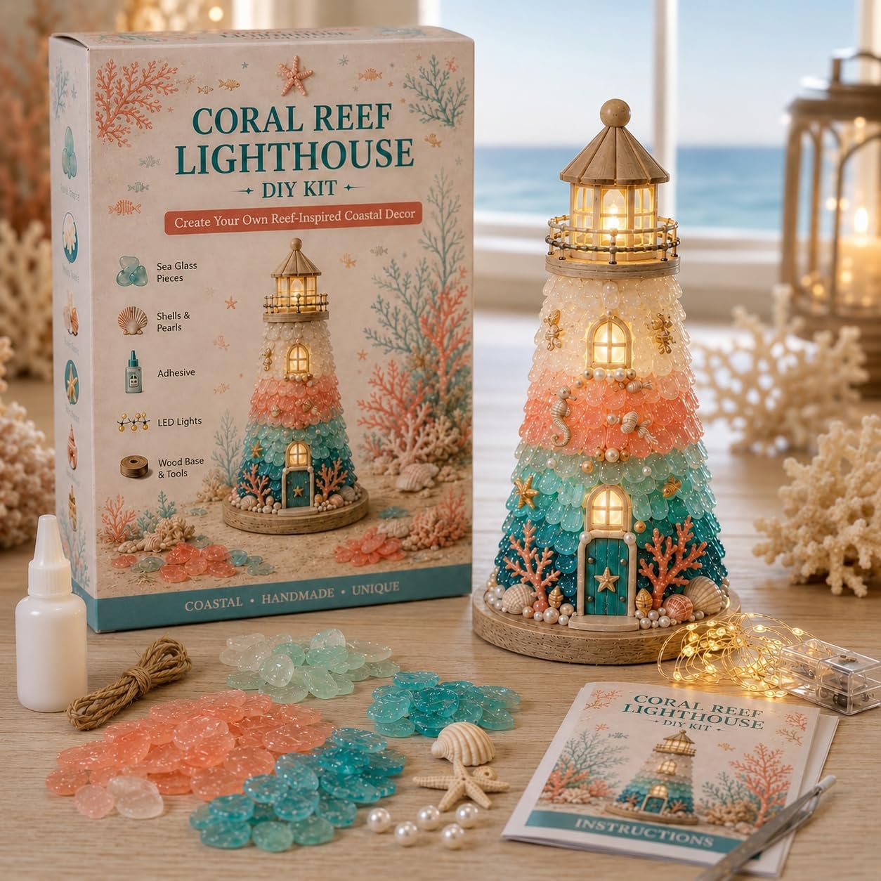 DIY Light-Up Sea Glass Style Lighthouse Craft Kit for Adult Beginners