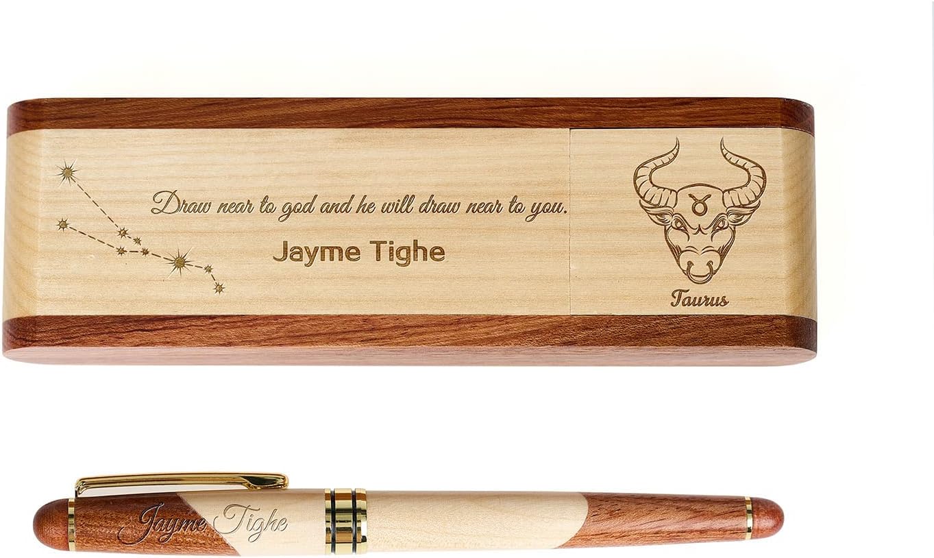 Constellation Personalized Engraved Pen Sets Custom Ballpoint Pen With Wooden Case For Gift With Box (Taurus)
