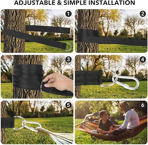 Miniatura 6 de Kit de columpio para árbol extralargo, correas de nailon de alta calidad de 5 pies con capacidad para 2200 libras, mosquetones de bloqueo de