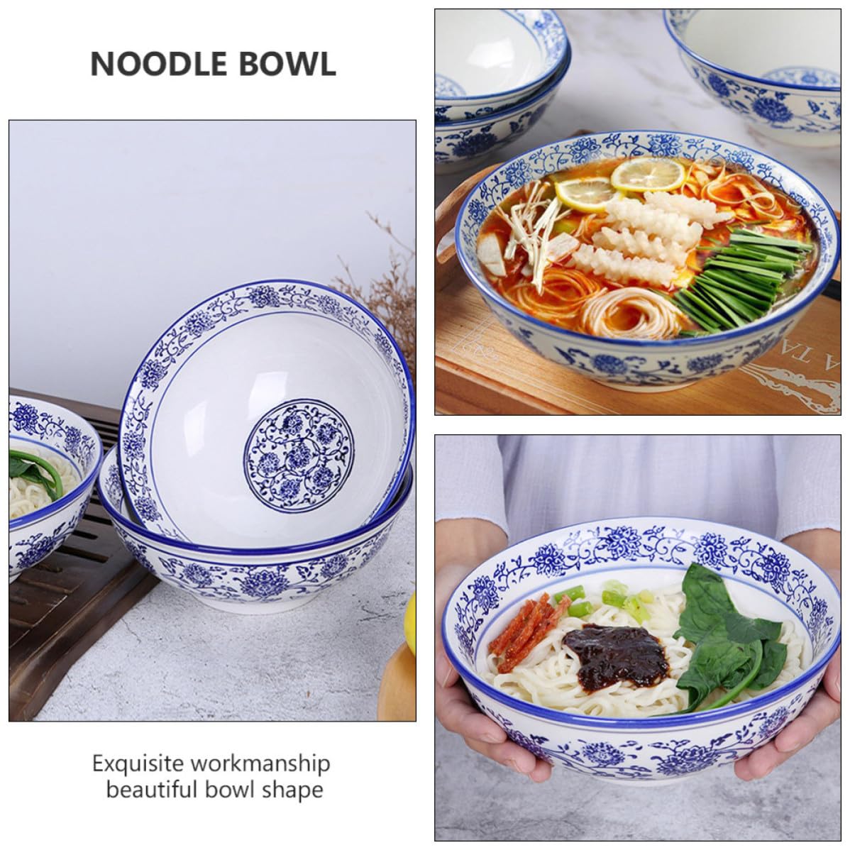 GALPADA 2 Stück Vintage Ramen Schüssel aus Blauer Keramik Große Retro Suppenschüssel für Nudeln und Salat Stilvolle Keramik Nudelschale für Zuhause