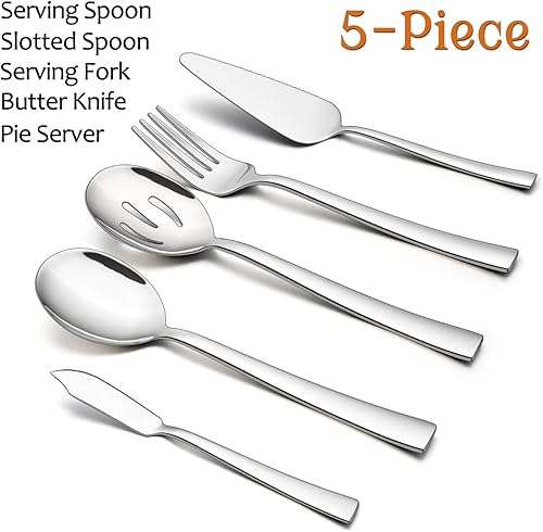 Miniatura 7 de E-far Juego de 5 utensilios de servir color negro mate, utensilios de metal para servir catering, juego de servir de anfitriona de acero inoxidable