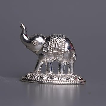 Pure Silver Elephants Idol 12g Pack of 2, Symbol of Wisdom & Strength Home Decor Gift Silver Elephant Showpiece Housewarming Gift, Hindu Pooja Gift, chandi ka hathi.