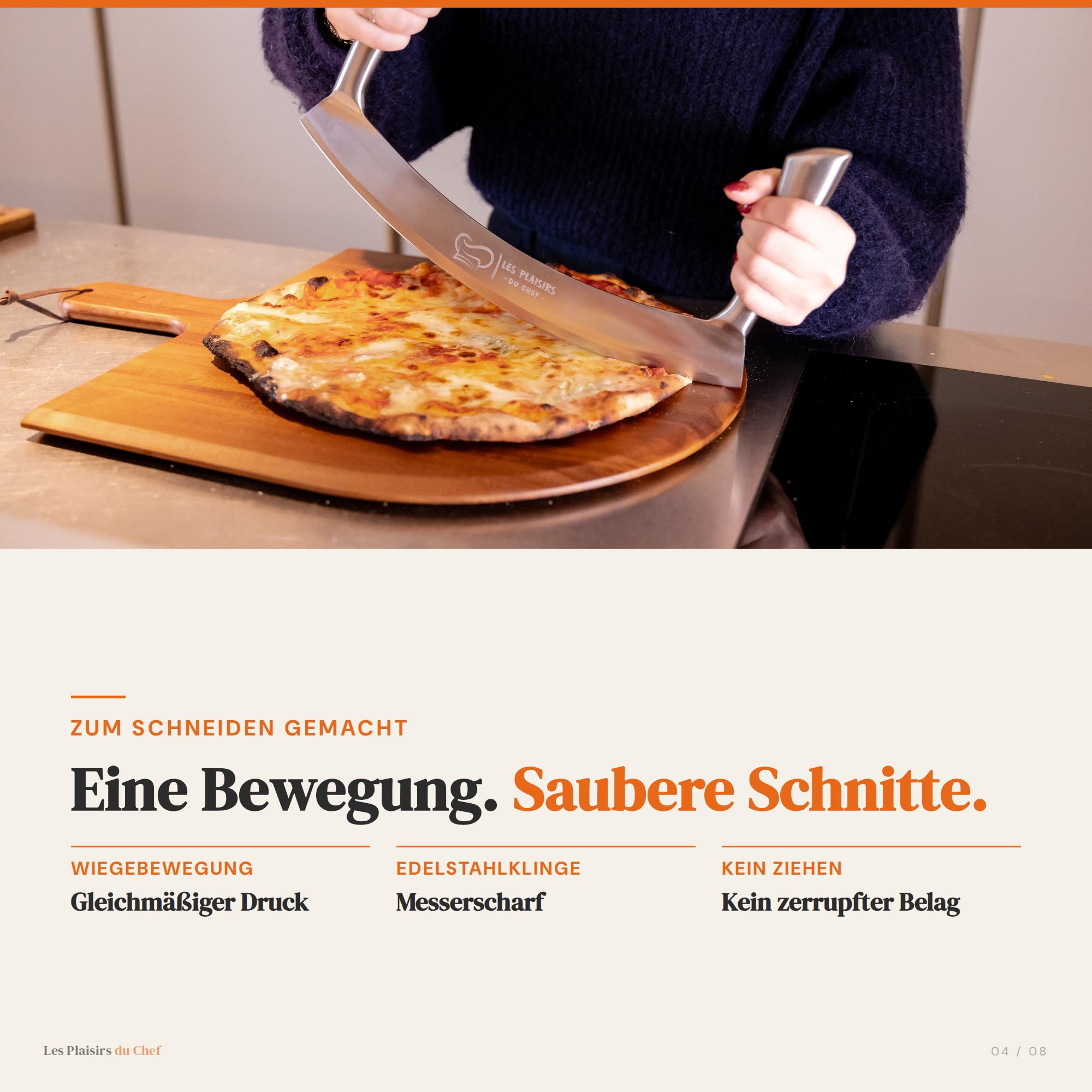 Pizza-Set: Pizzaschneider 30,5 cm & Pizzaschieber Holz Akazie