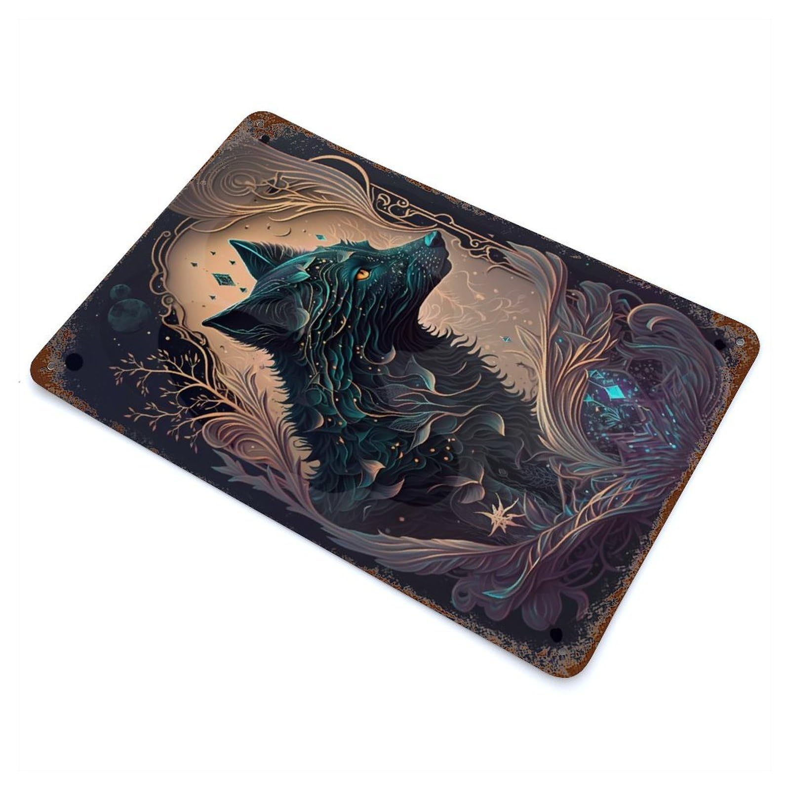 Fantasy World Wolf Retro Metal Sign 11.8"x7.9", Rustic Home Decor for Garage, Pub Or Kitchen