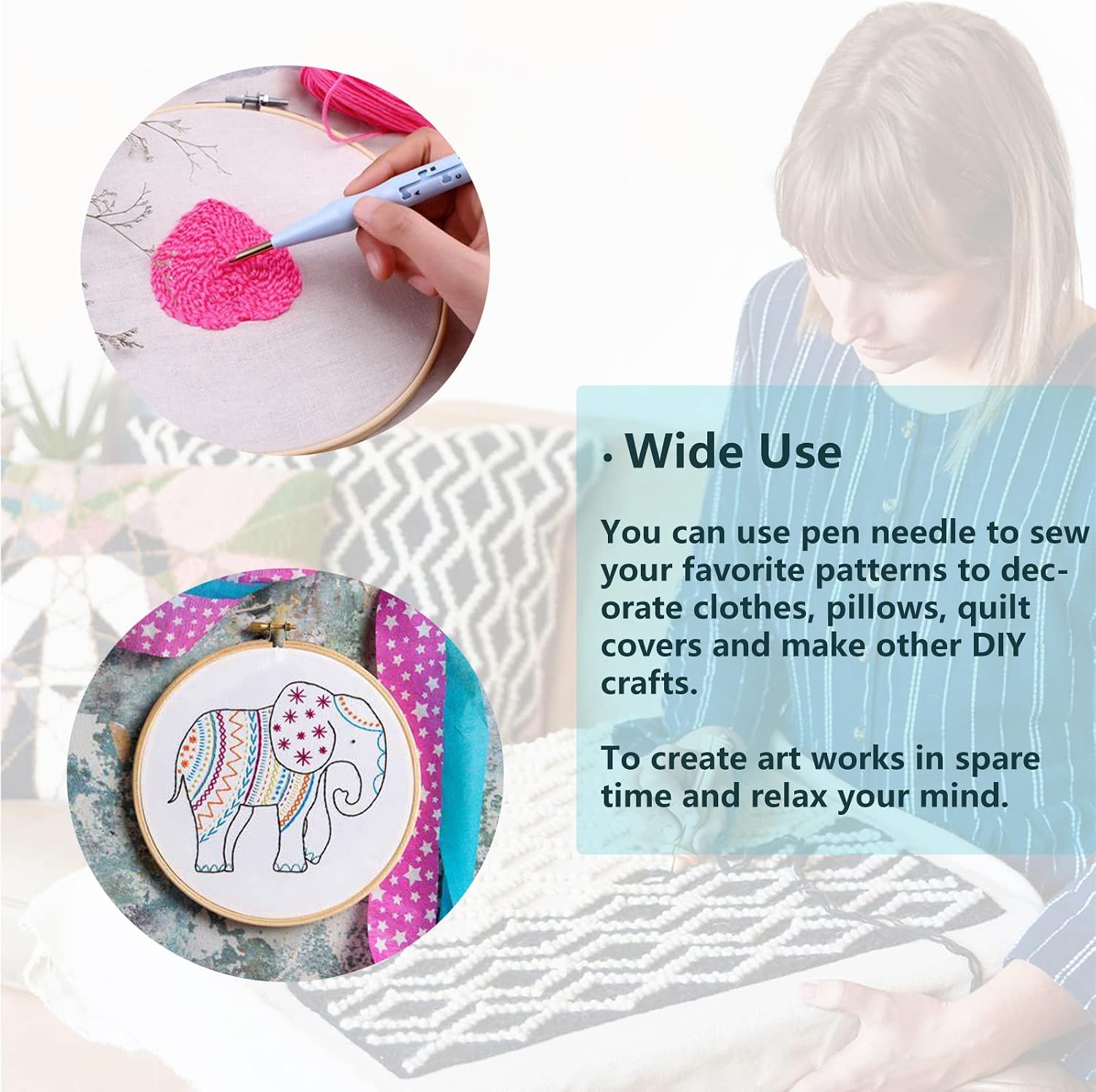 Watris Veiyi Punch Needle Tool, Adjustable Embroidery Punch Needle, Sewing Embroidery Punch Pen, Felting Threader Needles for Embroidery Rug DIY Handmade Art Crafts