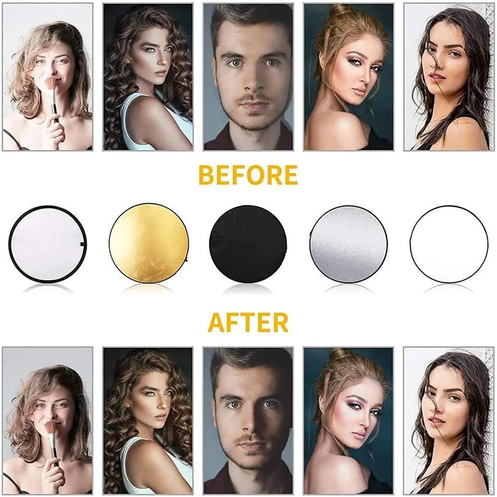 Fotografía del Reflector, Reflector de Fotografía 5 en 1 Plegable Redondo Multicolor 30-110cm(110cm)