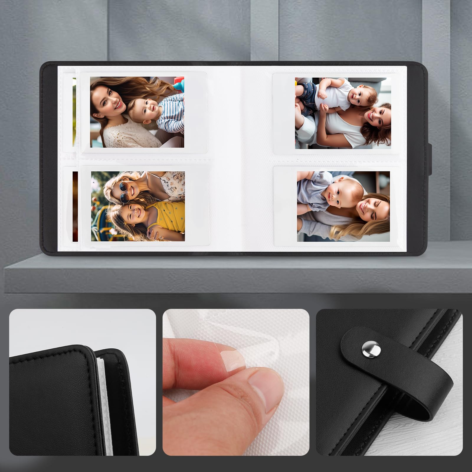 112 Tasche Mini Album Fotografico 2 x 3 Portatile Portafotografie Kpop Compatibile con Fujifilm Instax Mini Fotocamere/Polaroid Snap Touch/SocialMatic Fotocamere Istantanee (1Pack, Nero)