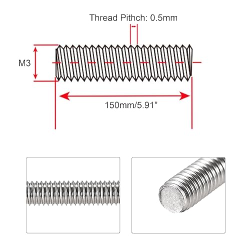 Miniatura 15 de Varilla y pernos roscados completamente M6 x 5.906 in, varillas de rosca derecha de acero inoxidable 304, paso de rosca M6-1 para pernos de anclaje