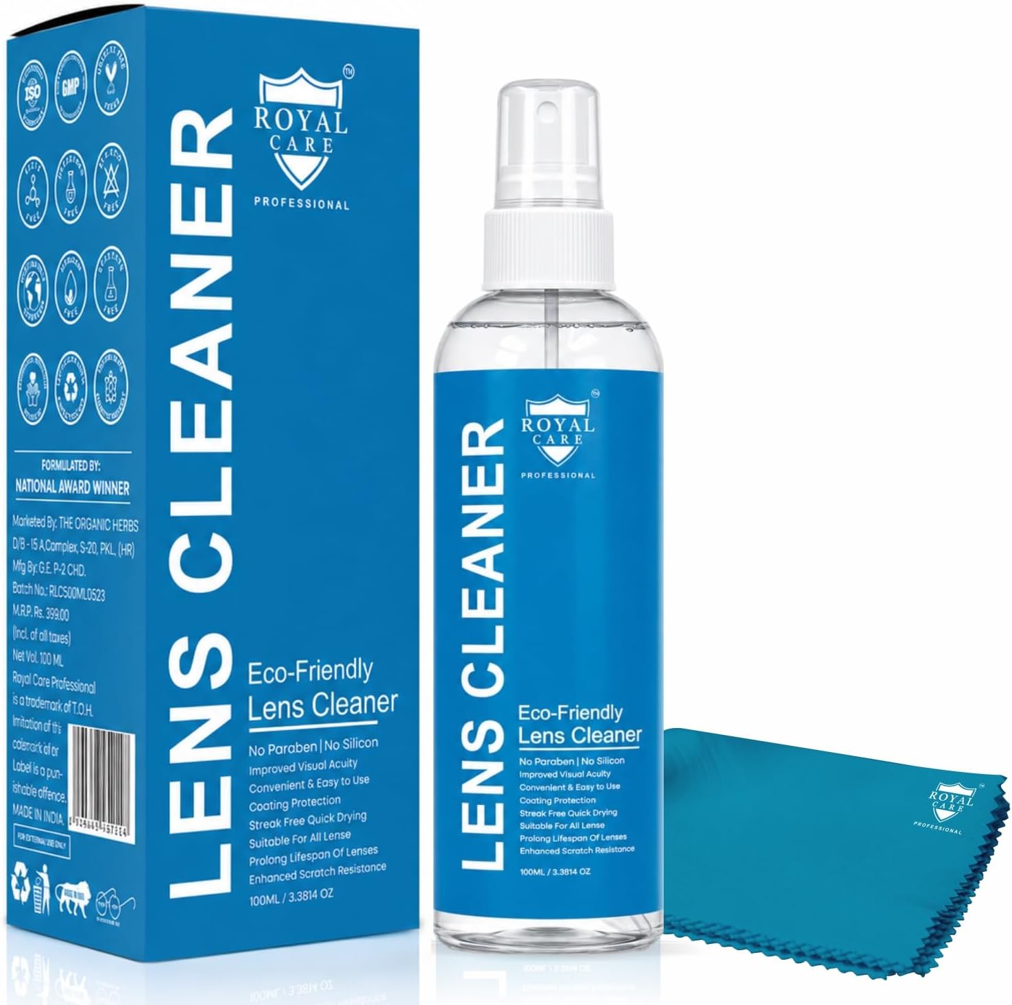 Lens Cleaner Spray Kit – Professional Lens Cleaner Spray 100ml with 1 Microfiber Cloths – Best for Eyeglasses, Cameras, and Lenses - Safely Cleans Fingerprints, Dust, Oil
