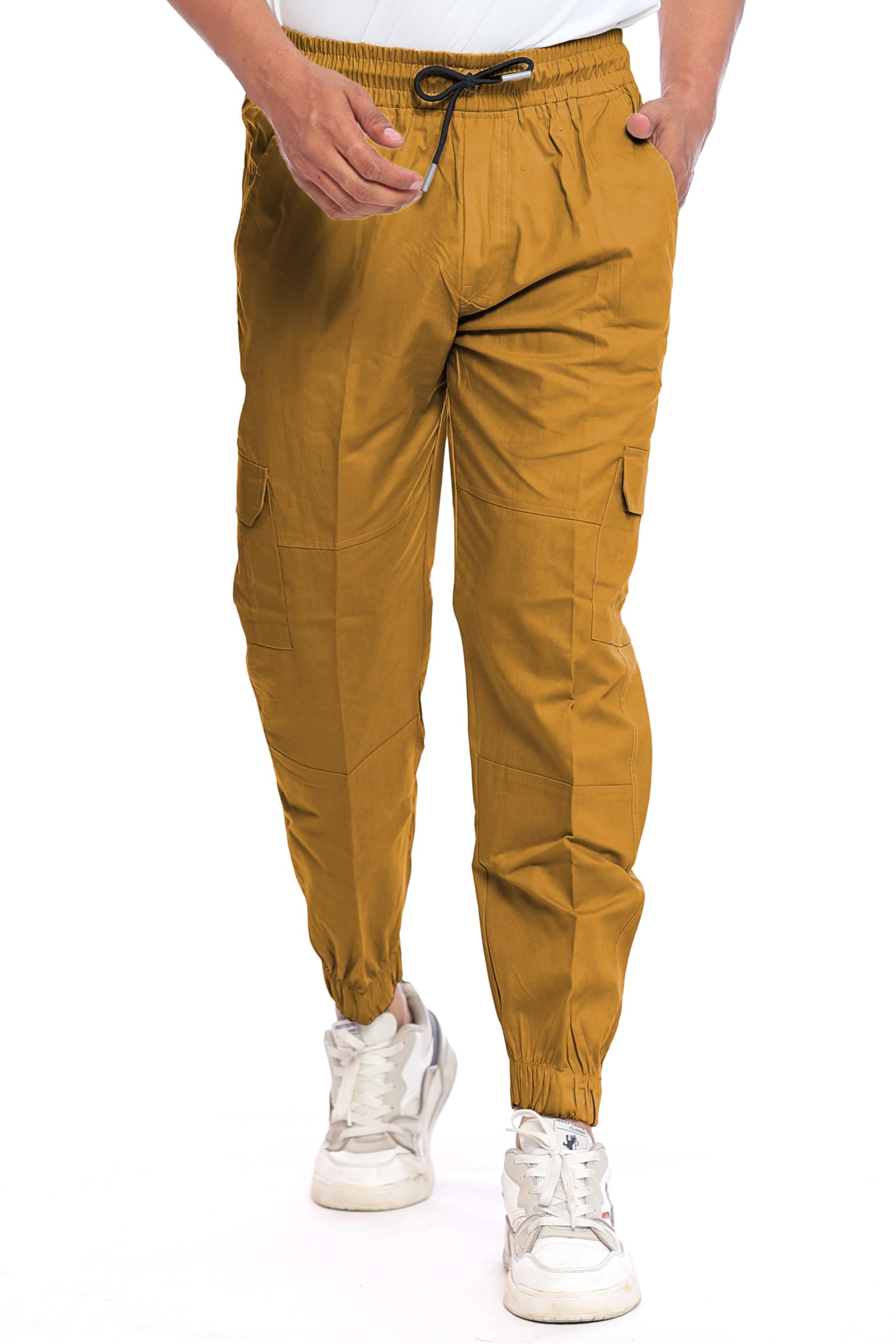 Cargo Pants, Cotton, Multiple Pockets, Elastic Waist with Drawstrings, Ribbed Helm, Athleisure Cargo Pants for Men-picture-11
