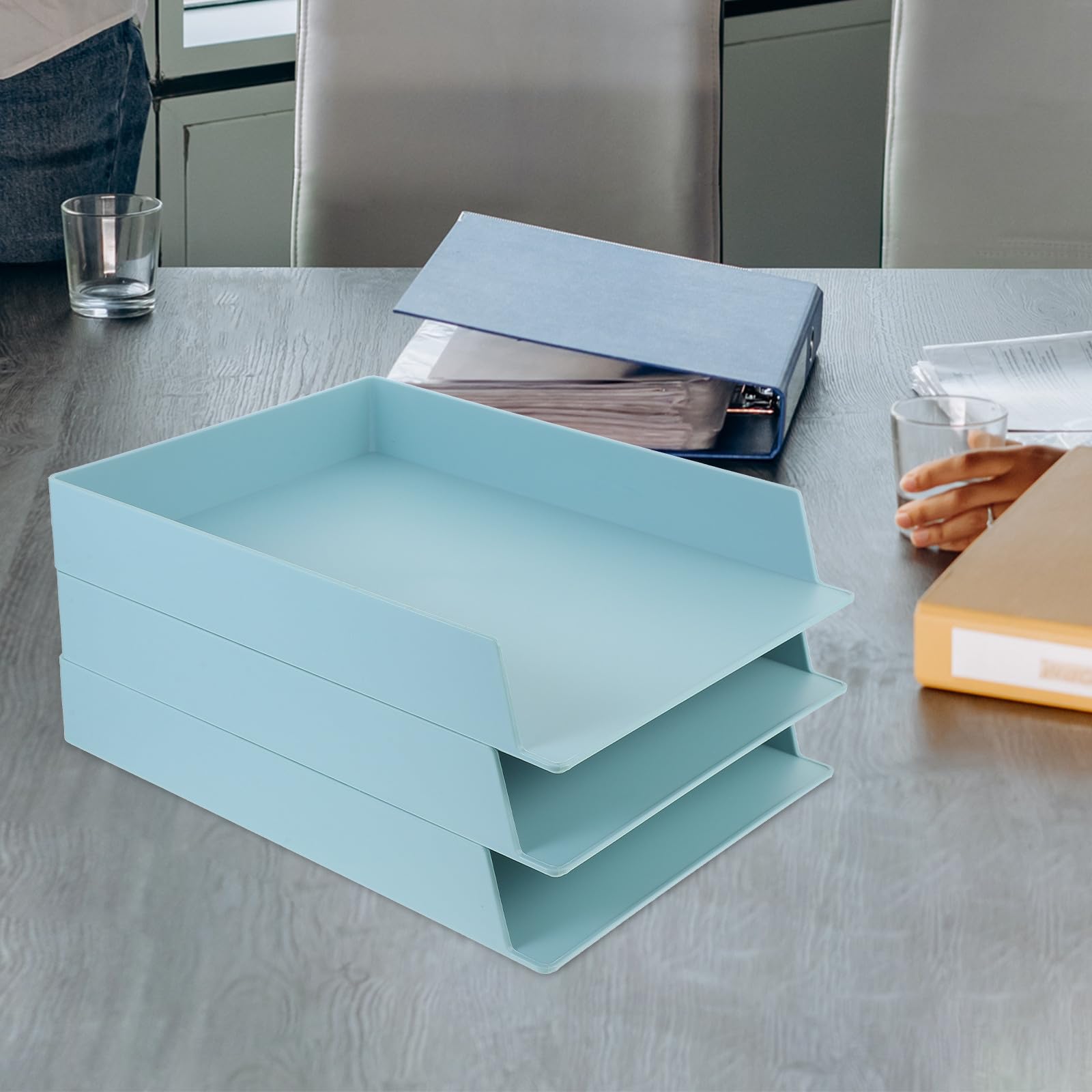 HOMSFOU Organizador Escritorio Apilable 3 Piezas Bandeja Almacenamiento Documentos Oficina Gran Capacidad para Dormitorio y Estudio