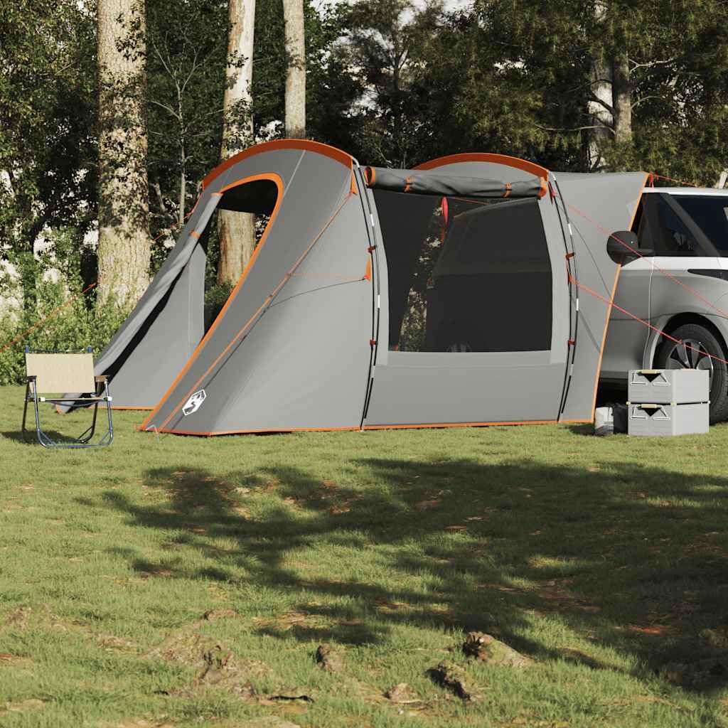 Tenda per auto impermeabile grigio e arancione, tenda pieghevole in poliestere con rivestimento in PU, impermeabile e antivento, con aste robuste, picchetti in metallo e tiranti