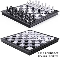 Vista 2 de Juego de ajedrez 2 en 1 y juego de damas magnético - Juego de mesa plegable de 13 pulgadas para viajes, plástico duradero, juguetes de rompecabezas