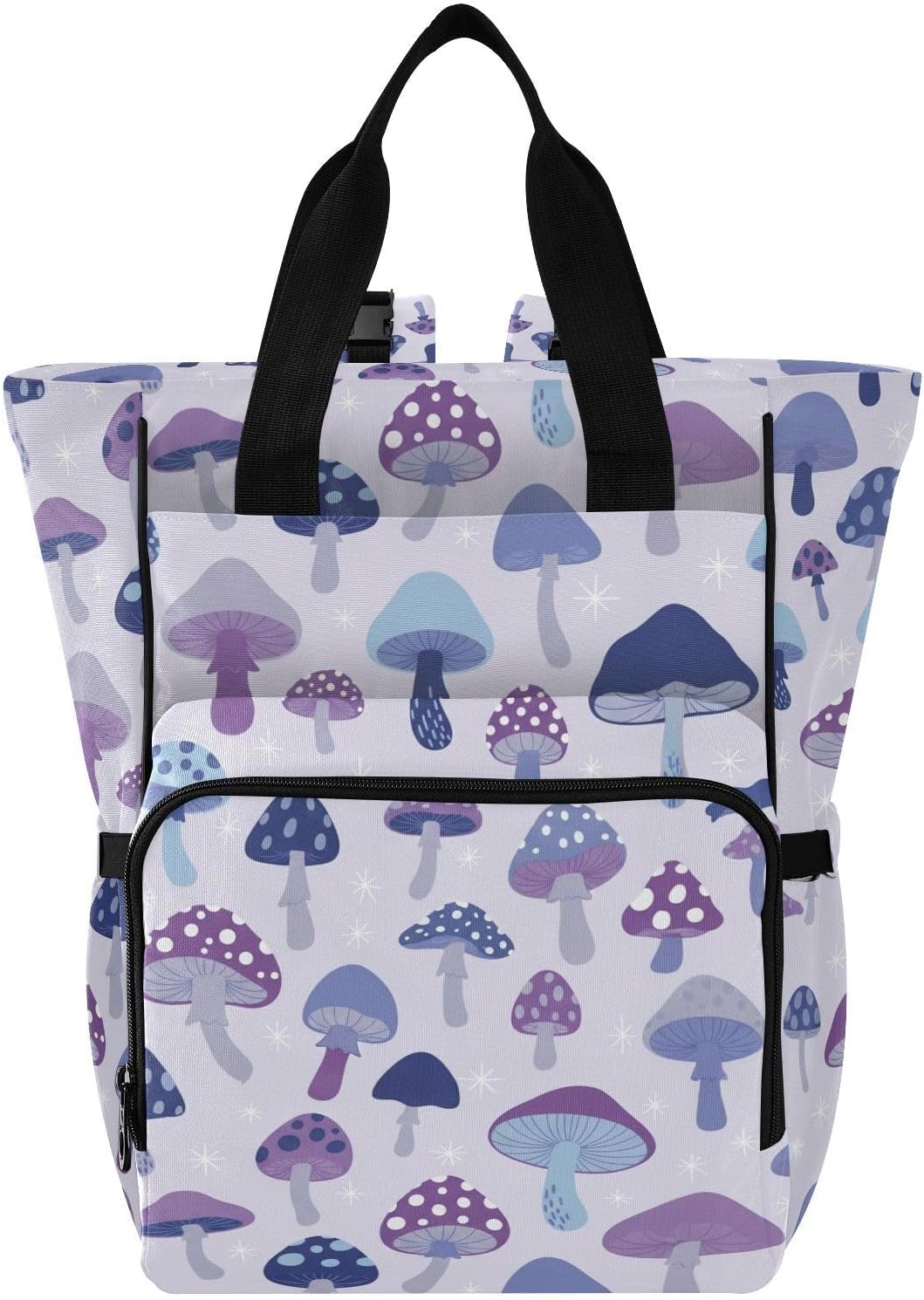 Mushrooms Purple Pattern Diaper Bag Backpack for Baby Boys Girls Multifunction Baby Essentials Travel Tote with Stroller Straps & Bottle Storage Large Travel Diaper Backpack for Dads Moms Baby