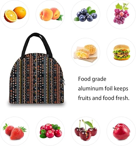 Miniatura 7 de Ethnic Folk Print Lunch Tote Bag for Women Adult Men Geometric Insulated Lunch Box Small Leakproof Cute Lunchbox Cooler Bag Reusable Lunch Bag for