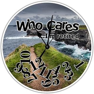 Who Cares I'm Retired Wood Clock 10inch Ireland Kilkee Sea Non-Ticking Wooden Wall Clock Wedding Gift Idea Farmhouse Retro Antique Wall Art Decorative Wood Wall Clock for Office Dorm Home Decor