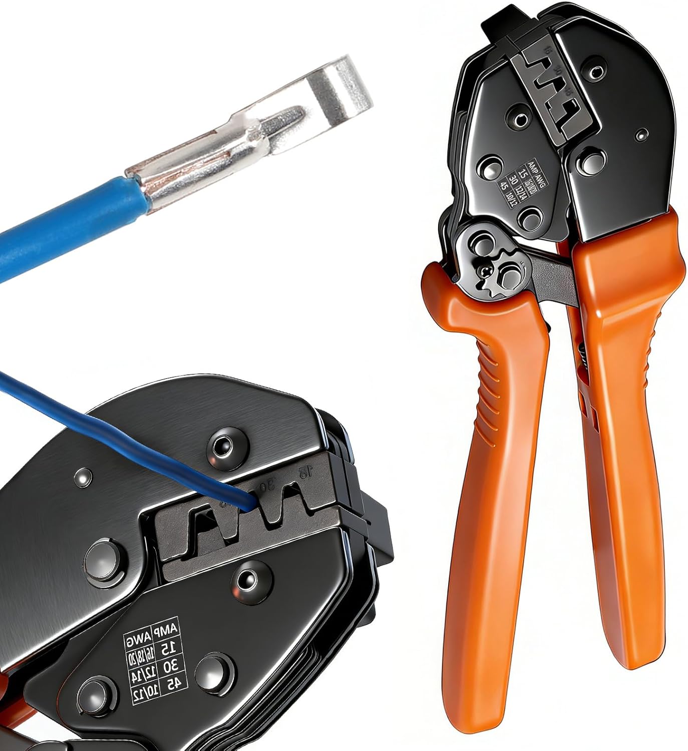 15/30/45 Amp Power Connectors Battery Modular Terminals AWG10-20 Red Black Connect Wire Crimping Tool DC Connector Insulated Electrical Ratcheting Crimper Pliers Ratchet Crimp