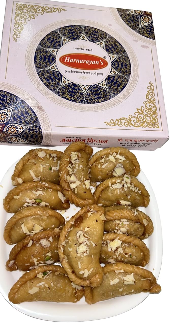 HARNARAYAN'S Fresh Homemade GUJIA Ladoo Indian Sweet Pure Desi Ghee GUJIA - 500 gms