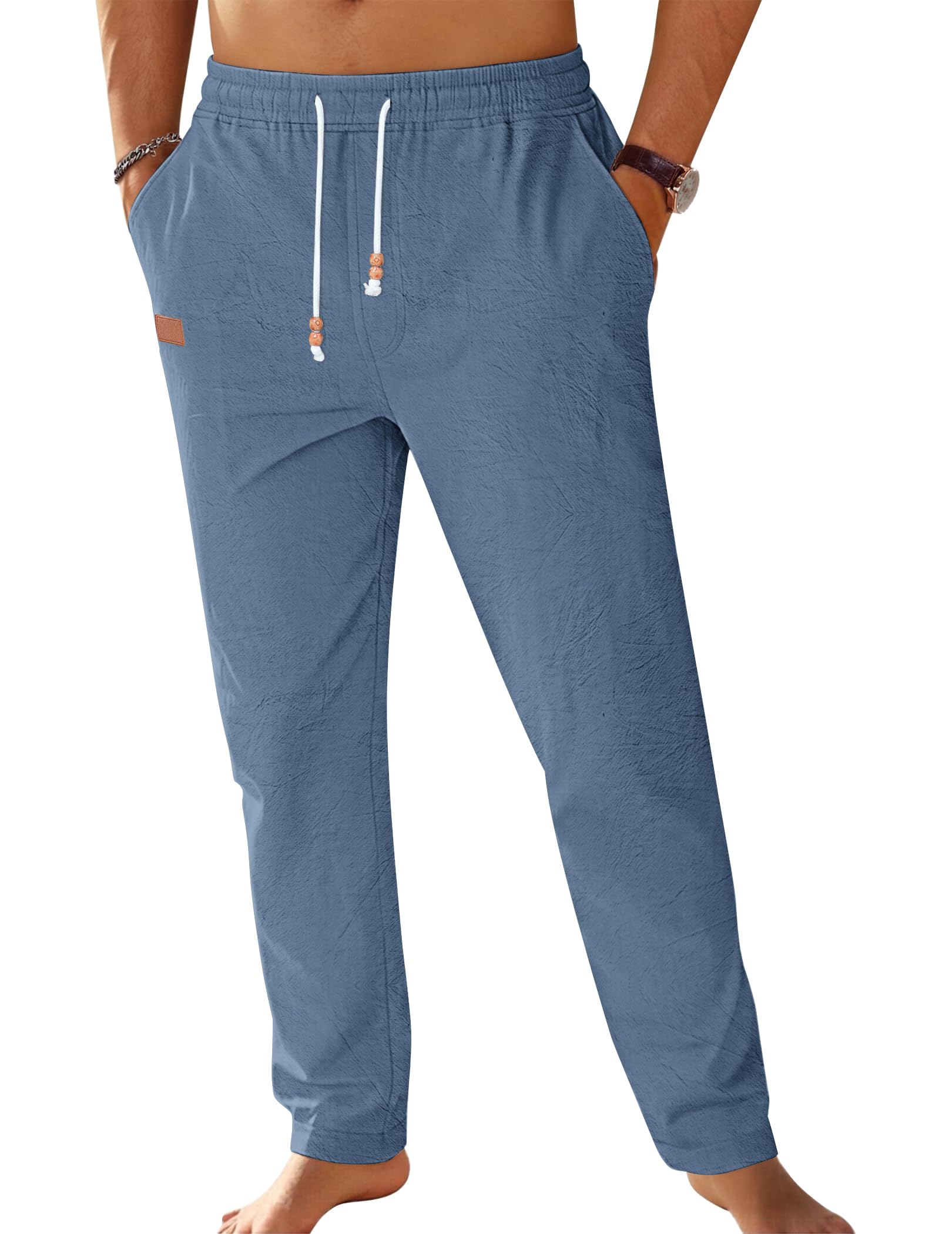 TARAINYA Baumwolle Leinenhose Herren Sommerhose Herren mit Kordelzug und Taschen für leichte Sommerfrische