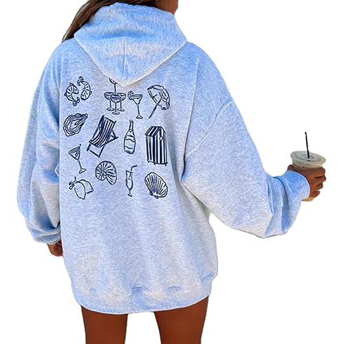 Y2K Graphic Hoodies for Women Floral Print Oversized Hooded Sweatshirt Teen Girl Vintage Aesthetic Preppy Clothes