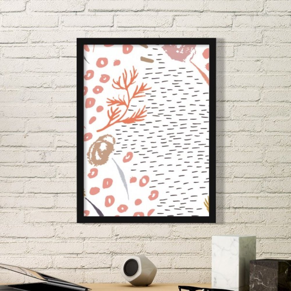 Peinture art abstrait plantes dans un cadre en bois noir pour votre salon