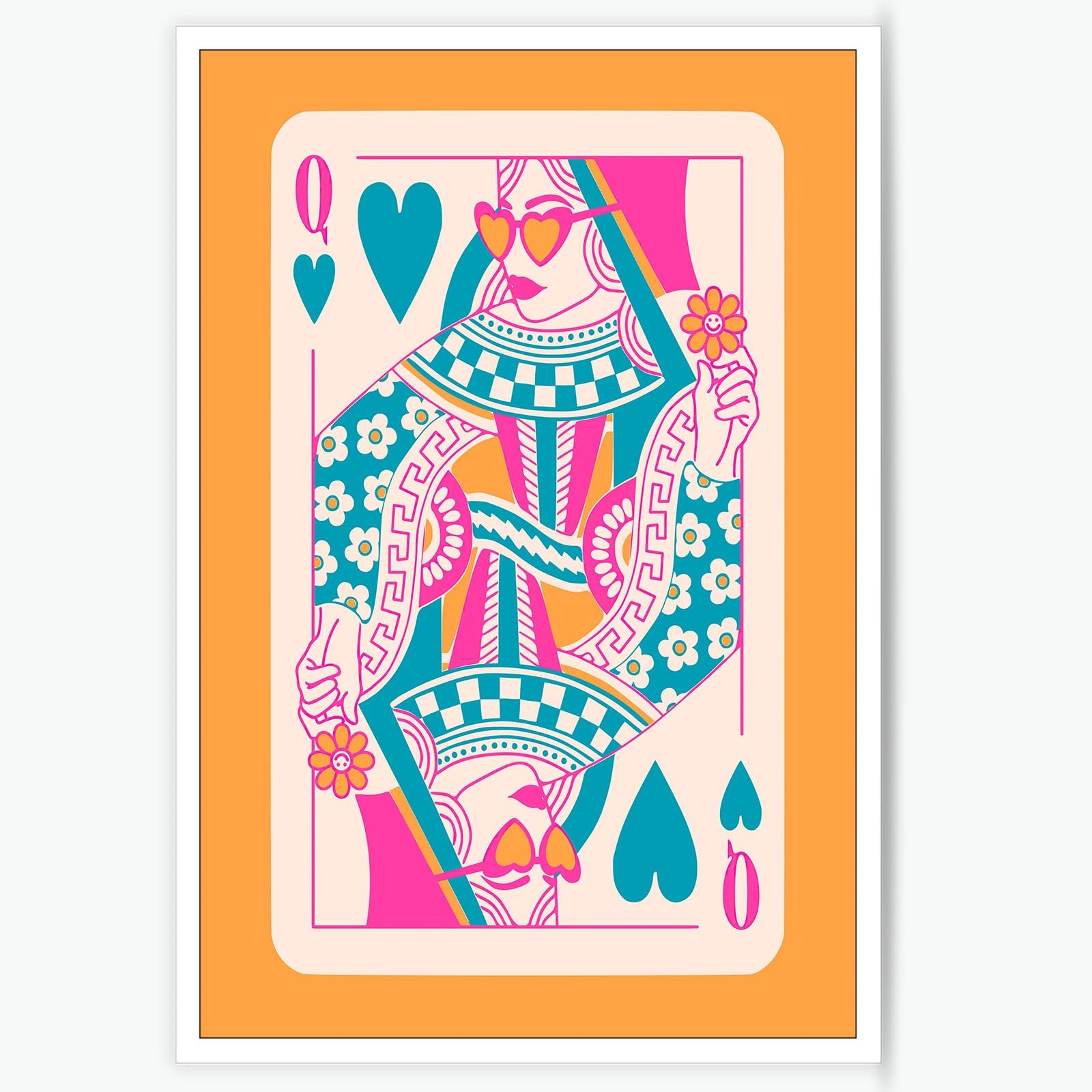 Oulores Green Queen Of Hearts Canvas Wall Art Trendy Dopamine Colorful Poker Posters Retro Preppy Poker Prints Painting Room Aesthetic Wall Decor For Living Room Bedroom Game Room 12X16in Unframed