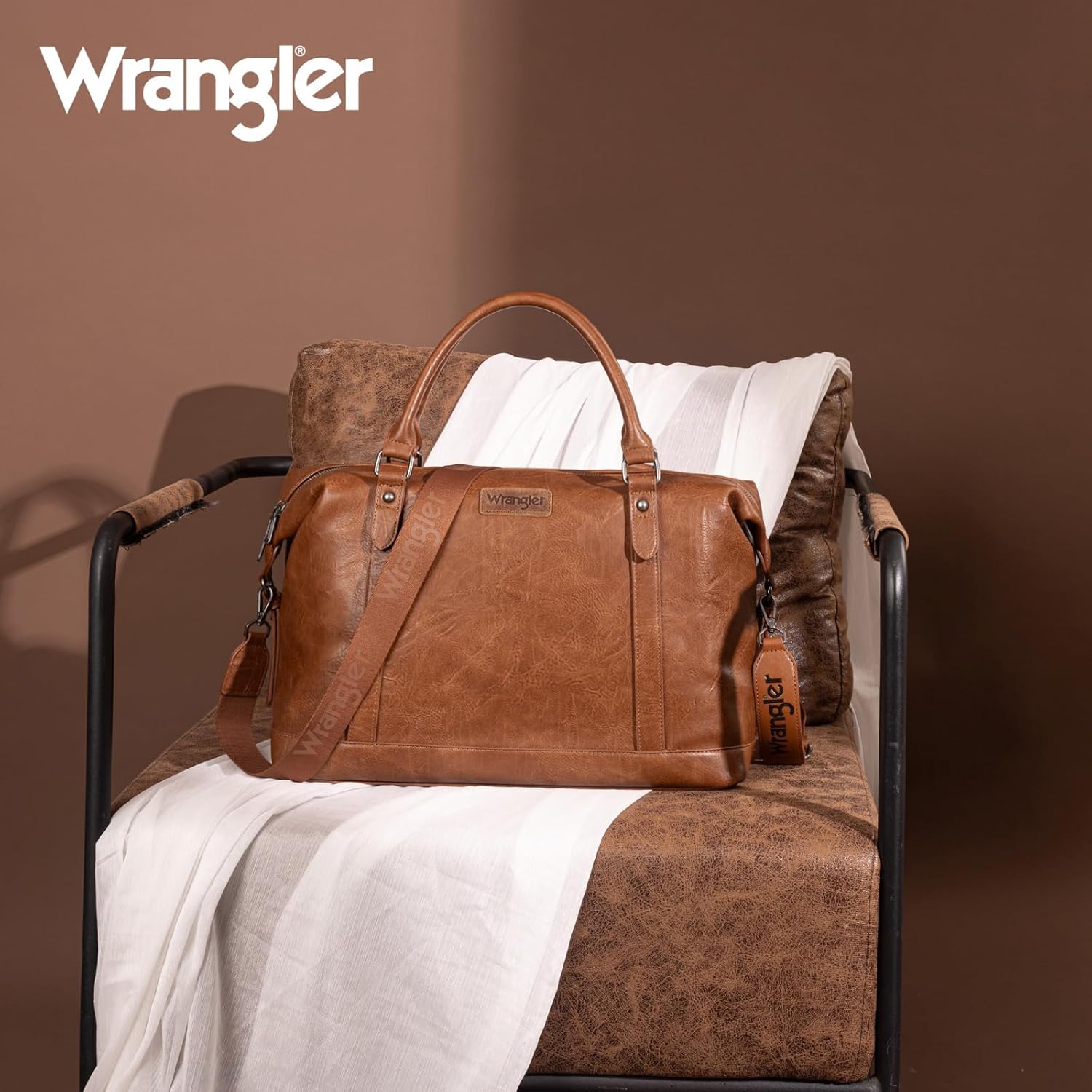 Wrangler Duffel Bag Large Travel Weekender Bag for Women Waterproof Carry on Overnight Bag for Gym,Trips,Weekends,Brown