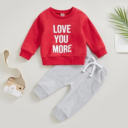 Miniatura 2 de KOSUSANILL My First Valentines Day Baby Boy - Conjunto de sudadera de manga larga con cuello redondo y pantalones para recién nacidos