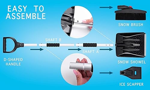Miniatura 10 de Zento Deals - Juego 3 en 1 con pala para la nieve, cepillo de nieve y rascador de hielo, con diseño plegable de emergencia, juego para quitar la