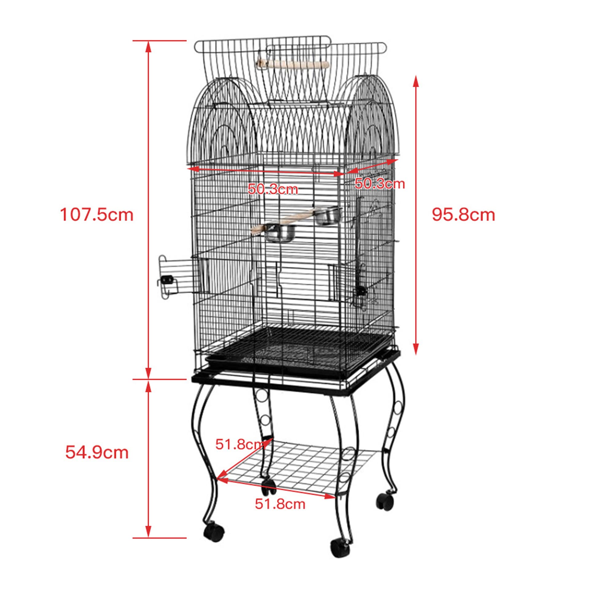 MINGYI Großer Vogelkäfig mit Fuß Voliere für Vögel, innen und außen, mit Fuß für Papageien/Wellensittiche/Kanarien/Parakete/Nymphensittich/Finken (Schwarz, 59 × 59 × 150 cm)