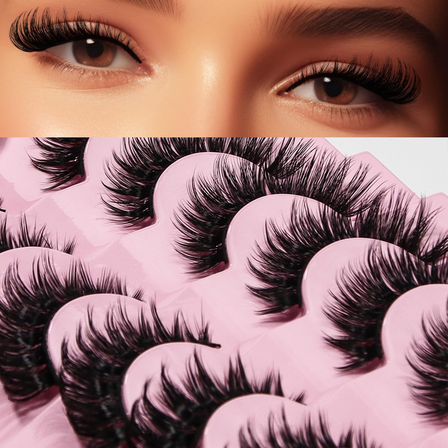 AKARABEAUTYLASHES Ciglia Finte Naturali 7 Paia Russian Volume Ciglia Strip Artificiale(Russian-R03)