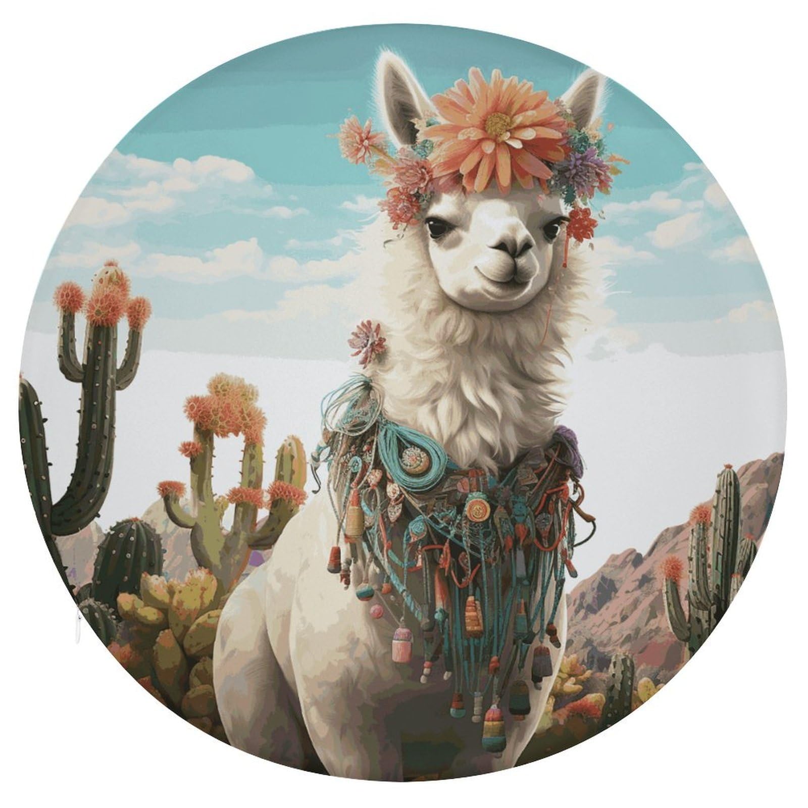 VstaDank Mexican Llama Cactus Round Cushion Memory Foam Seat Cushions 15In Comfort Meditation Floor Pillow Anti Slip Soft Stool Cushion Chair Pad for Tatami Living Room Yoga